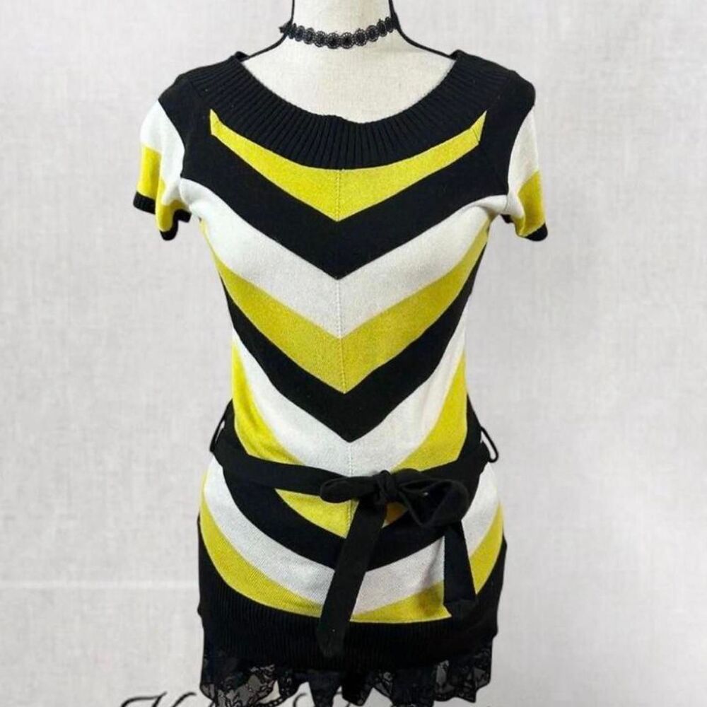 Y2K Alternative Grunge Tie Front Green, Black, and White Top